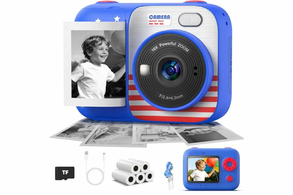 Cámara de impresión instantánea para niños con 5 rollos de papel de impresión, cámara HD 1080P, cámara portátil recargable para selfies, regalos de cumpleaños de Navidad, juguetes para niños y niñas / Amazon