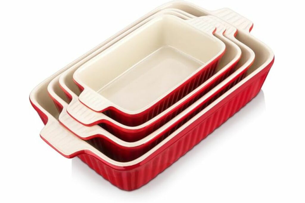 MALACASA Juego de 4 platos de cerámica para hornear, color rojo con asas / Amazon