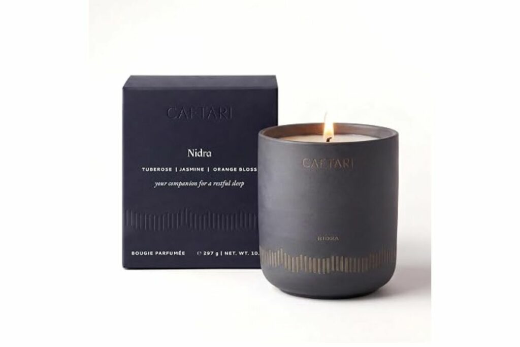 Nidra - Vela de aromaterapia de lujo, perfumada de jazmín y neroli, 60 horas de combustión, cera de soja de coco limpia, vegana, lista para regalo para dormir y sensación de spa en casa / Amazon