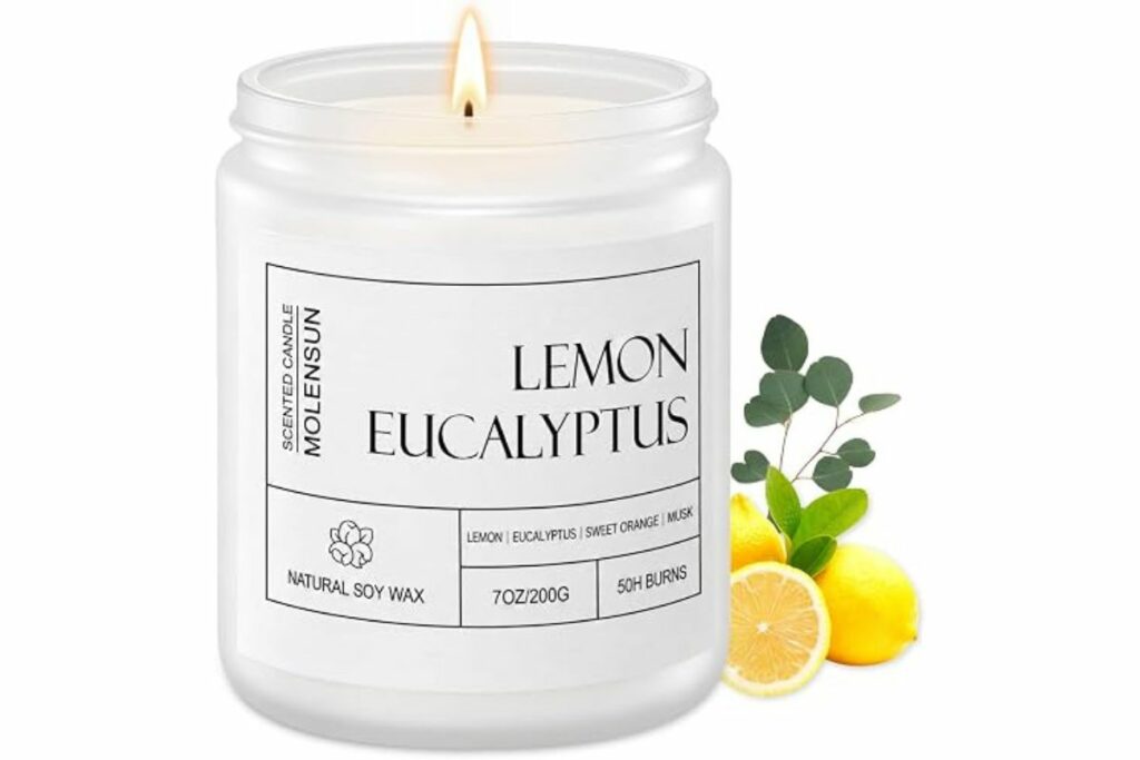 Vela perfumada de eucalipto y limón, cera de soja, 7 onzas / Amazon