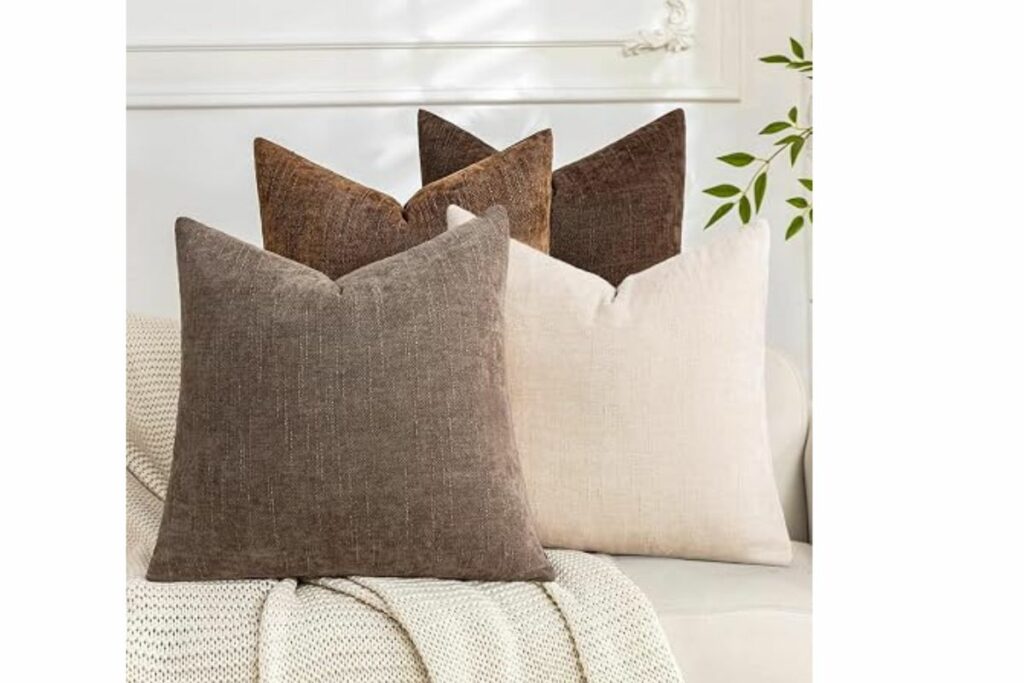 Juego de 4 fundas de almohada con textura suave de 18 x 18 pulgadas, fundas de cojín decorativas cuadradas para cama, sofá, sala de estar, beige topo marrón / Amazon