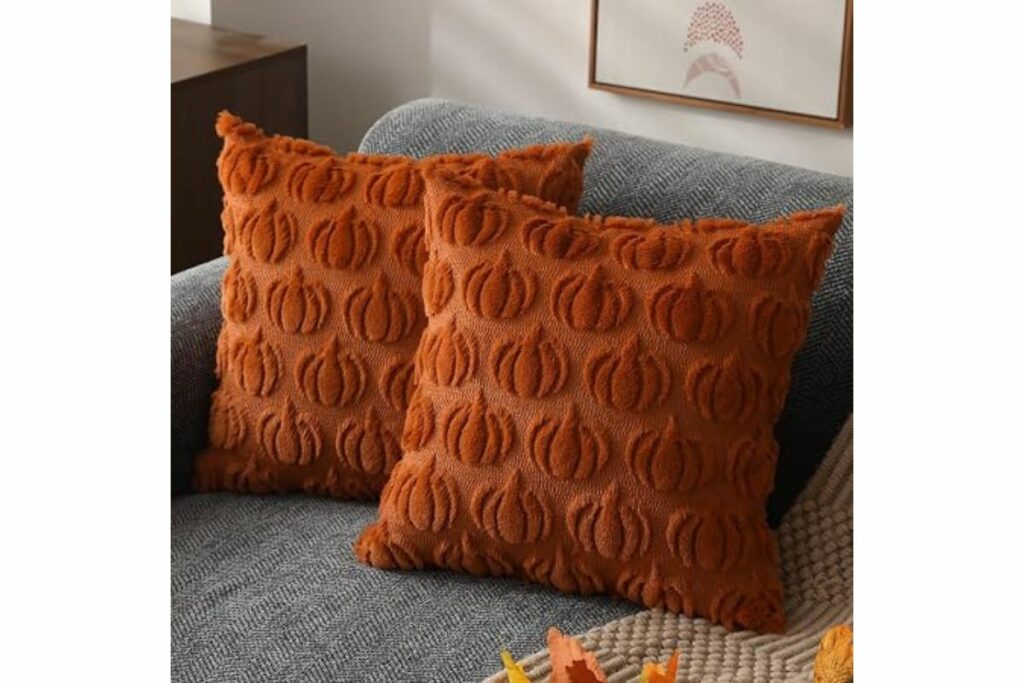 DFXSZ - Juego de 2 fundas de almohada de otoño de 18 x 18 pulgadas, decoraciones de otoño, calabaza rojiza, fundas de almohada de lana suave, pelo sintético, funda de cojín para sofá, silla / Amazon