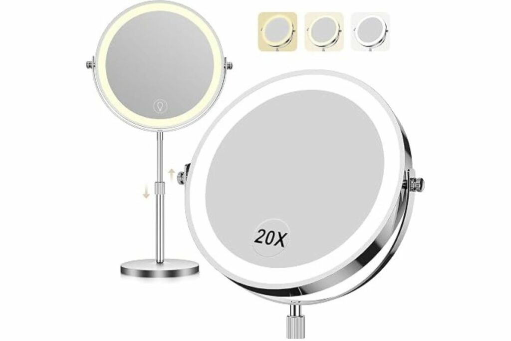 Dienmern Espejo de maquillaje, espejo de tocador recargable 1X/20X  / Amazon 