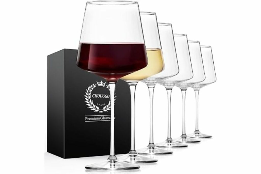 Chouggo Juego de 6 copas de vino de cristal de 21 onzas, copas de vino blancas o tintas grandes de primera calidad, tallo largo soplado a mano, regalos para mujeres, hombres, bodas, aniversarios, Navidad, cumpleaños / Amazon