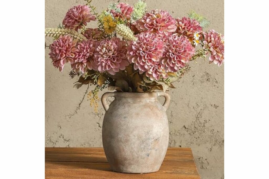 Dobbyby Florero de cerámica de 7.6 pulgadas, jarrón rústico de granja, jarrones de cerámica decorativa de terracota para decoración del hogar, mesa, repisa de chimenea, sala de estar / Amaozn