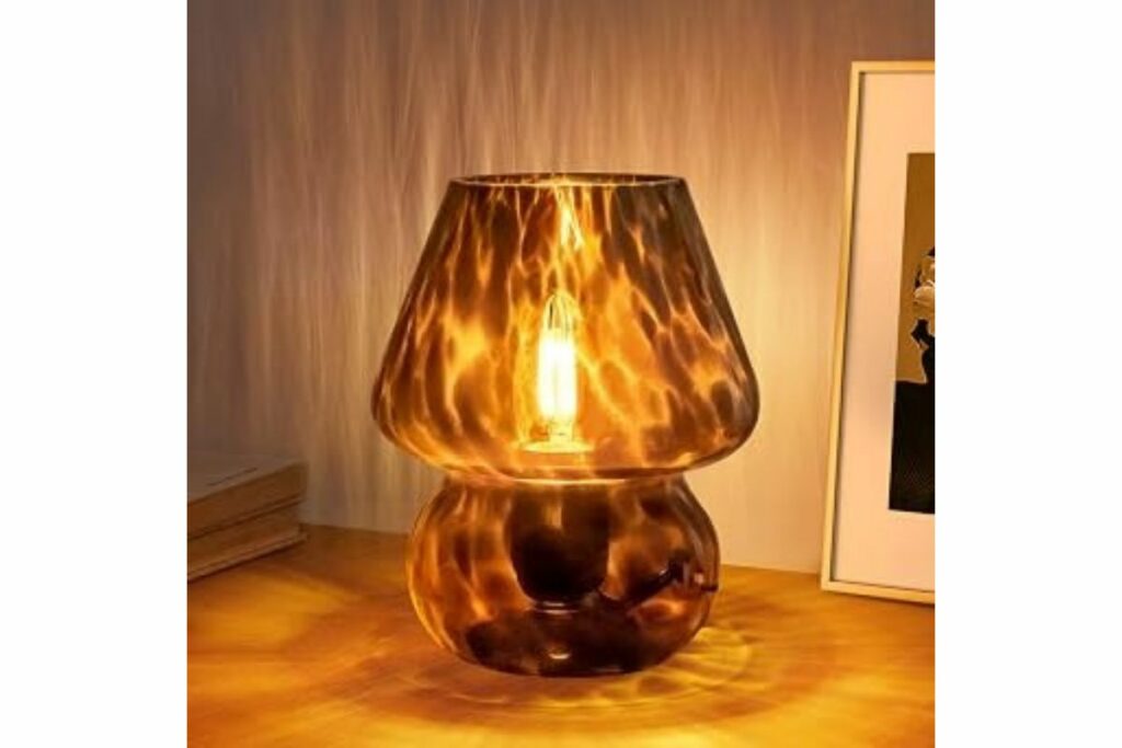 ONEWISH Lámpara de seta pequeña lámpara de mesa vintage para mesita de noche de dormitorio, lámpara de noche de vidrio translúcido regulable continua, decoración estética de Murano para sala de estar, cocina (negro) / Amazon