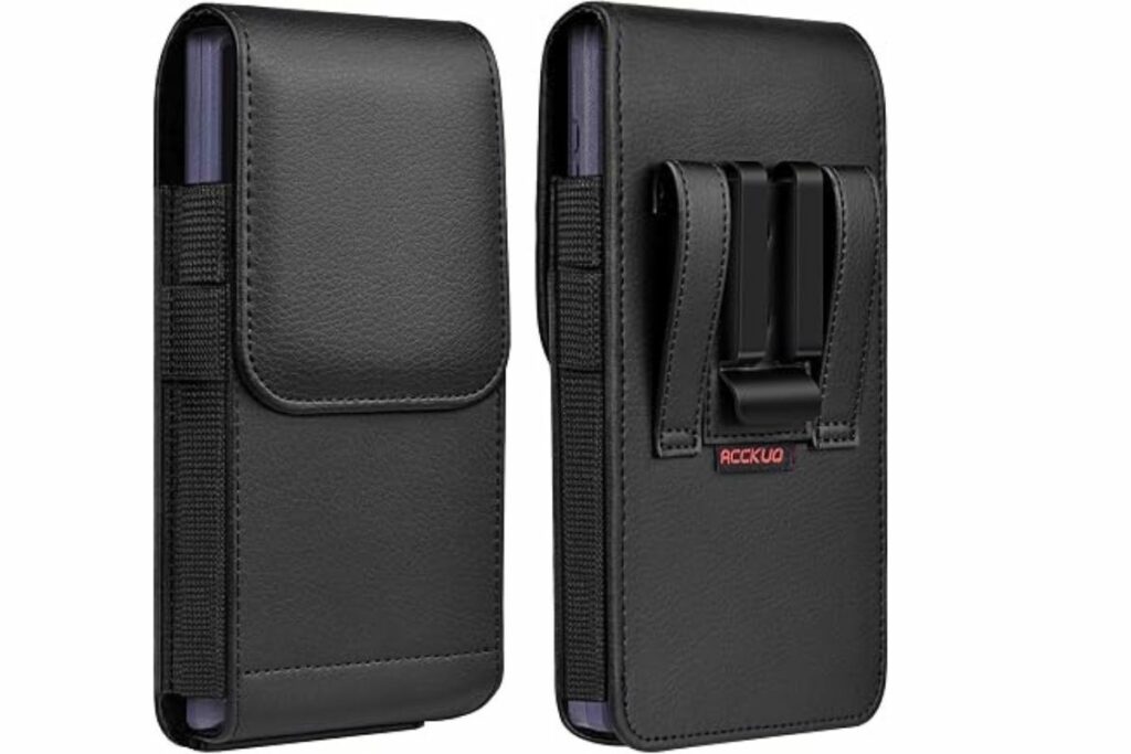 unda de cuero para teléfono con fuerte clip de metal para cinturón y cierre magnético compatible con iPhone 16/15/14/13/12 Pro Max, Galaxy S25/S24/S23/S22 Plus y FE, L-negro / Amazon