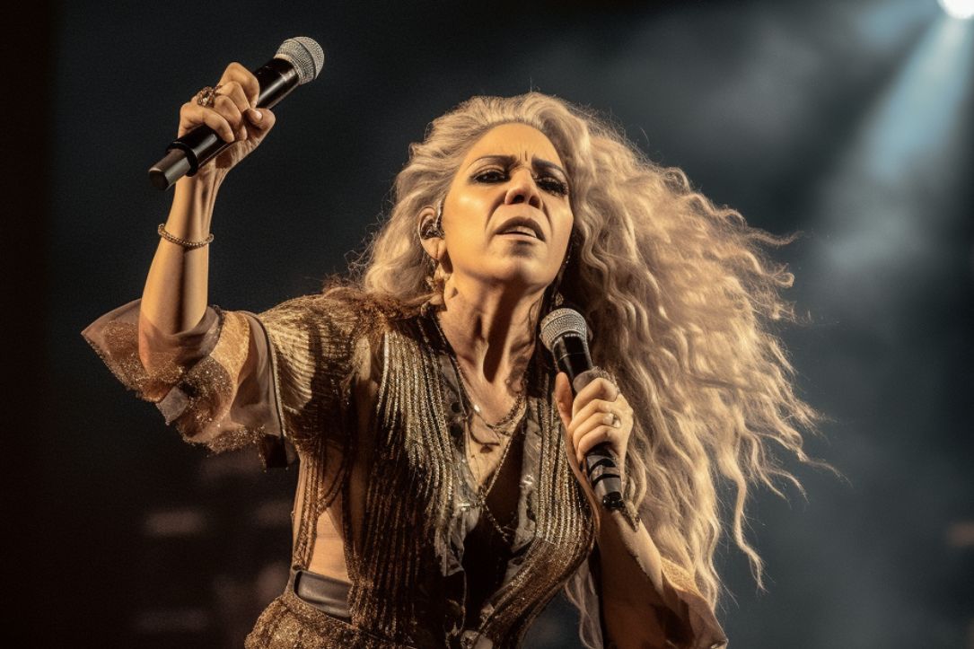 Shakira interpretando una de sus famosas canciones a los 70 años