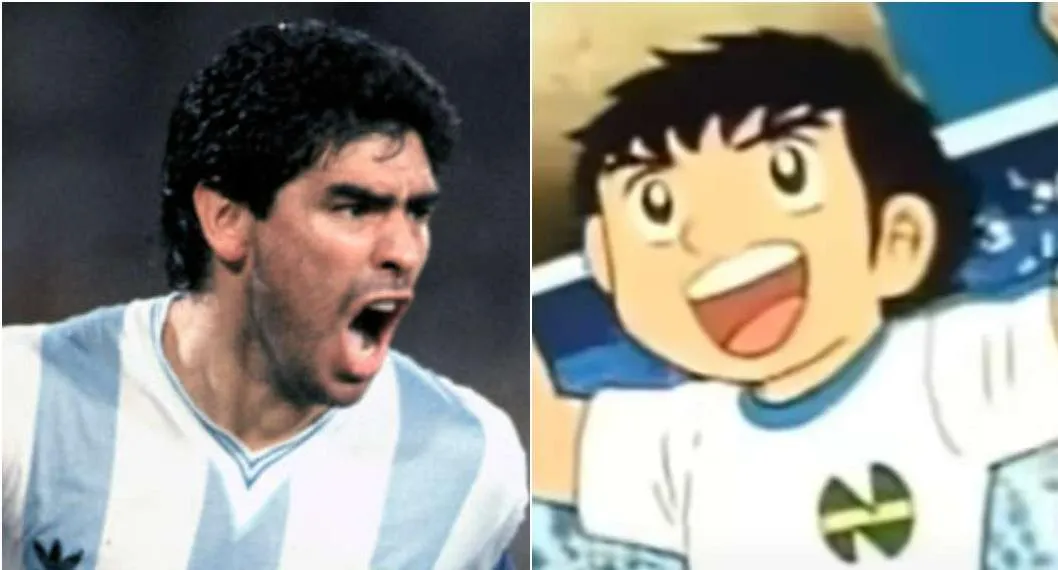 Fotos de Diego Maradona y Oliver Atom, en nota de Futbolistas reales en Supercampeones, con Diego Maradona y más jugadores (fotos)