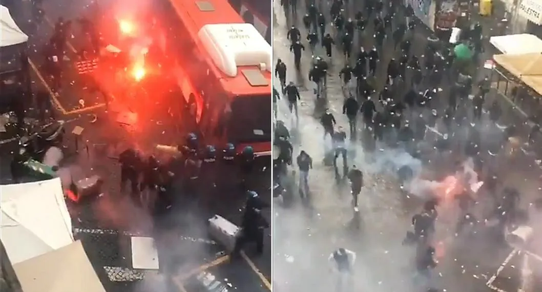 Hinchas del Eintracht, que destruyen Nápoles y atacan policías antes de Champions