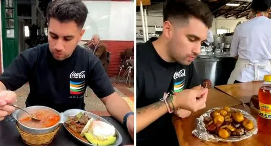 Youtuber argentino Nicolás Villa probando varios platos de la gastronomía colombiana.