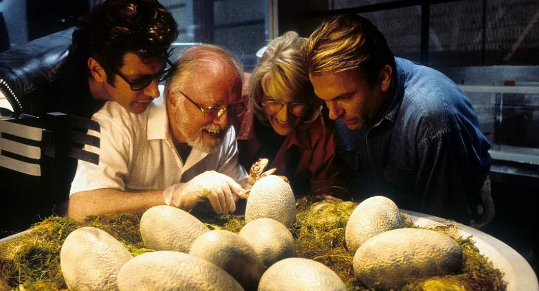 Jeff Goldblum, Richard Attenborough, Laura Dern y Sam Neill, en Jurassic Park.