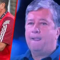 'Bolillo' Gómez llorando en partido del Junior frente al América de Cali.
