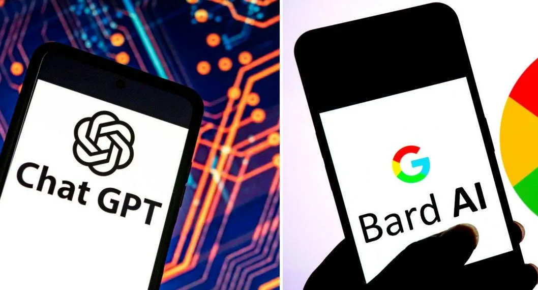 Collage de ChatGPT y Bard de Google ilustra nota sobre las diferencias de ambas inteligencias artificiales.
