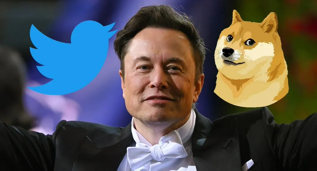 Elon Musk, con los logos de Twitter y el 'Doge'.