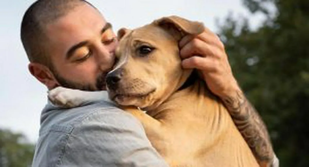 Hombre abrazando a su perro. ¿Cómo llevarme mejor con mi perro? Descubra estos tips