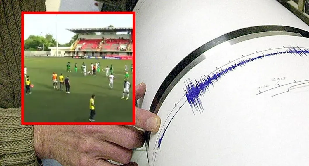 Imagen del terremoto en Panamá durante un partido de fútbol este martes 4 de abril.
