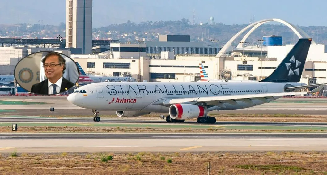 Imagen de Petro y un avión de Avianca, ahora que se conocieron los riesgos del control de precios que impuso el presidente Gustavo Petro a los tiquetes aéreos.