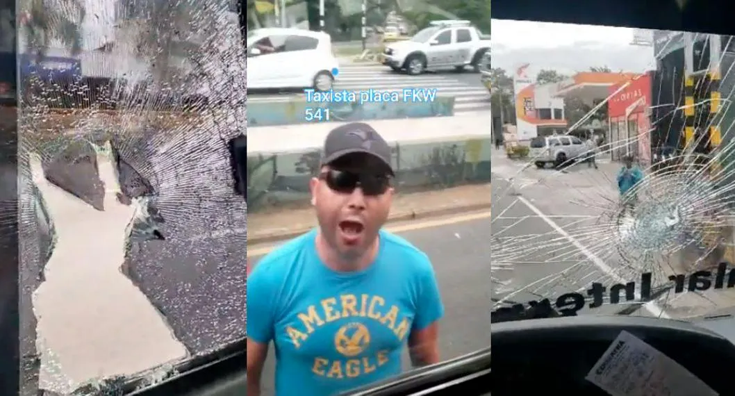 Momentos en los que un taxista en Medellín agrede un bus luego de un aparente choque