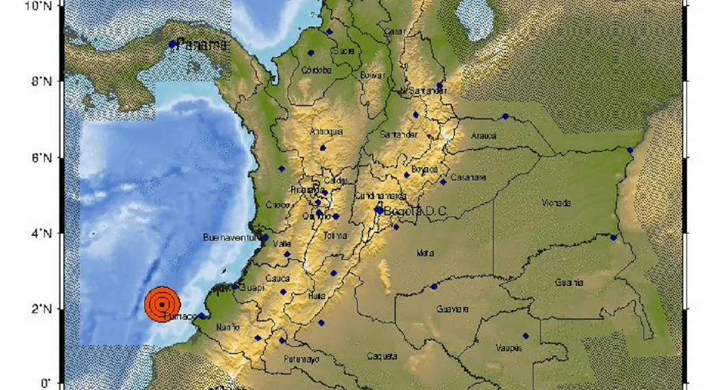 Epicentro del temblor de la noche del viernes 14 de abril en Colombia.