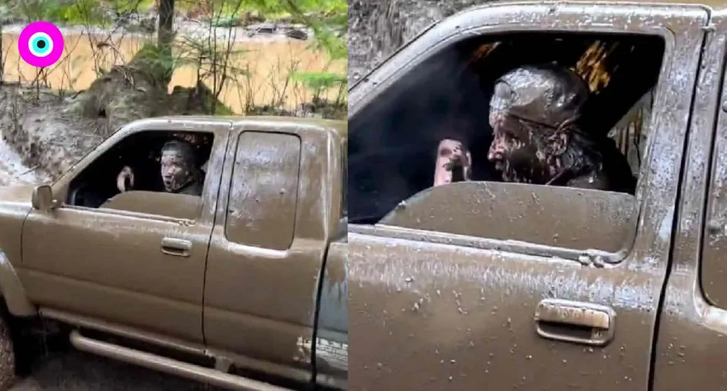Hombre se bañó en lodo por dárselas de vivo al intentar sacar su carro del barro