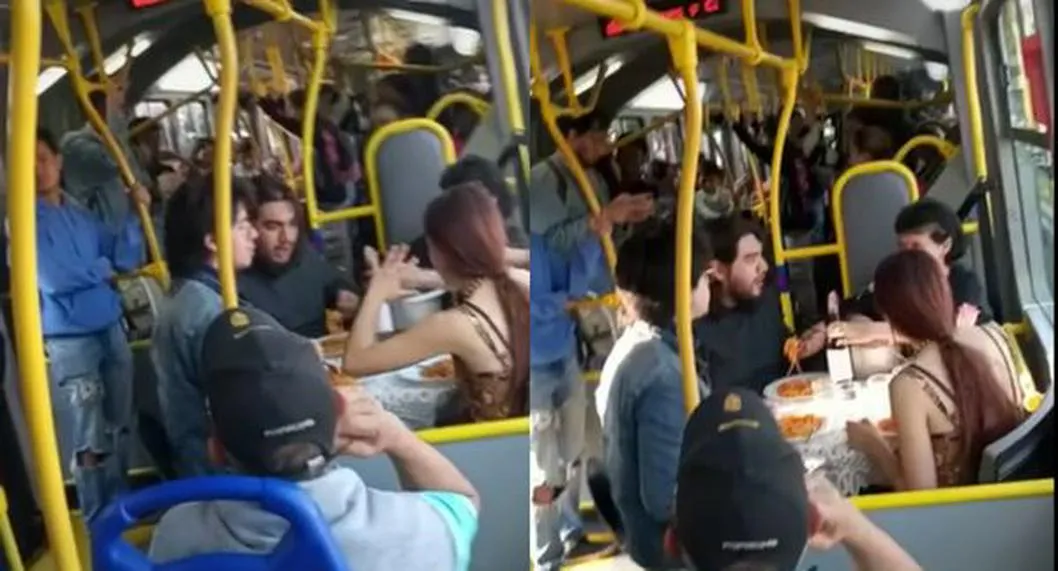 Foto de jóvenes cenando en Transmilenio