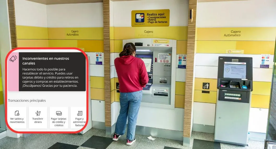 Foto de un cajero Bancolombia para ilustrar artículo sobre fallas en el servicio de Bancolombia en Colombia.