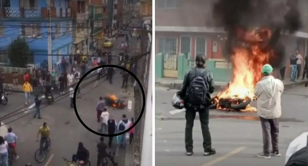 Bogotá hoy: quemaron moto de ladrones en Engativá: habían robado y chocado taxi