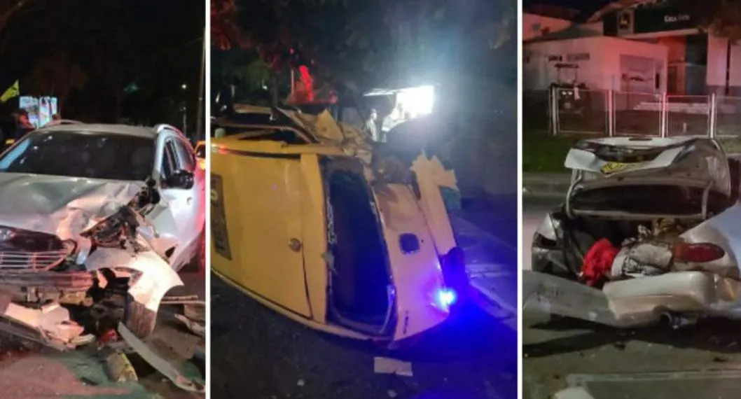 Camioneta, taxi y otro vehículo terminaron destrozados por accidente de tránsito