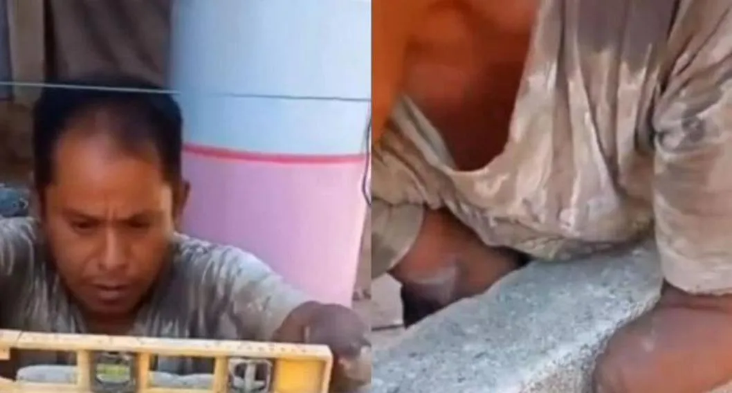 Hombre sin manos se gana la vida como albañil y su hija lo muestra en video