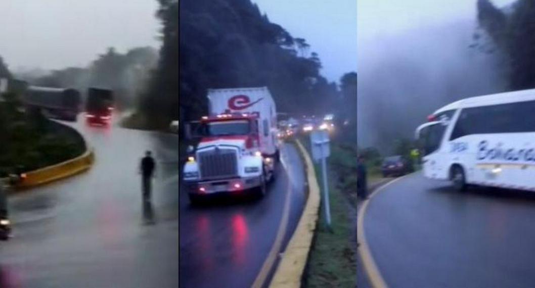 Capturas de video de carros en la vía. En relación con el derrame de ACPM en el Alto de La Línea.