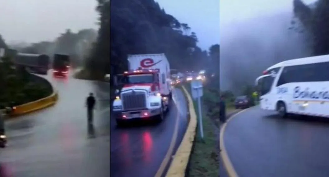 Capturas de video de carros en la vía. En relación con el derrame de ACPM en el Alto de La Línea.