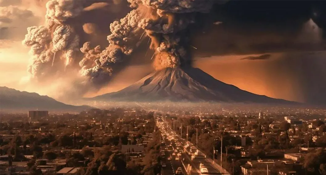 Imagen creada con inteligencia artificial de una erupción del Popocatépetl