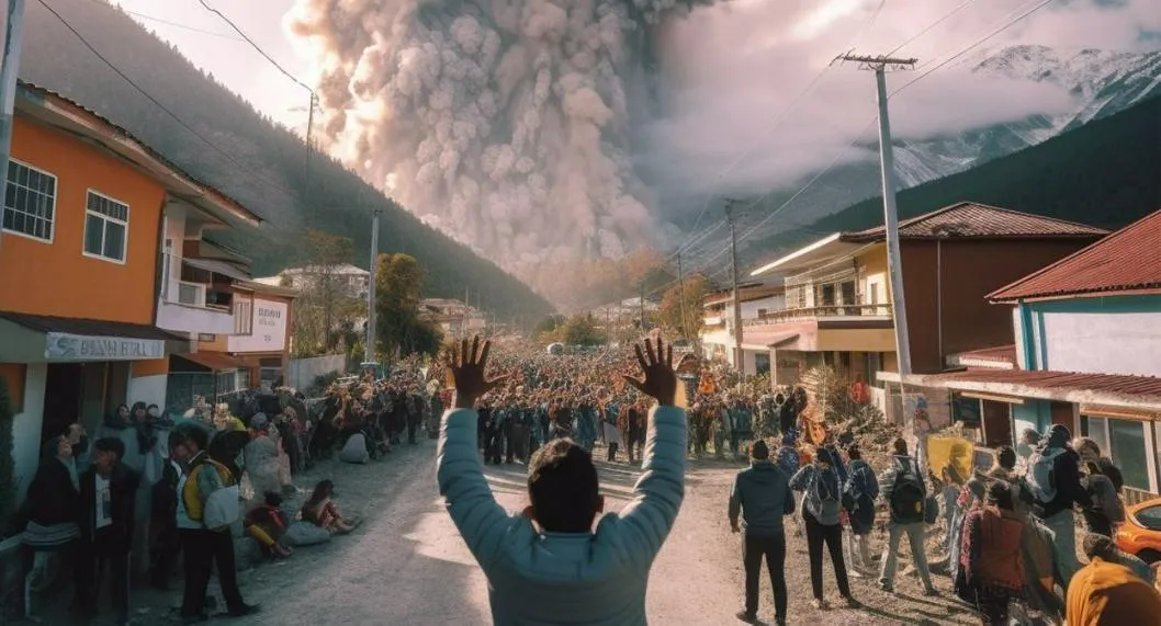 AI ilustró a personas sufriendo por la erupción del volcán del Nevado del Ruíz a propósito de la alerta que hay por la actividad que ha tenido.