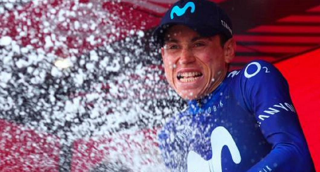 El ciclista colombiano Éiner Rubio, de Movistar Team, celebrando su victoria en la etapa 13 del Giro de Italia 2023. Esto dijo después de ganar este viernes.