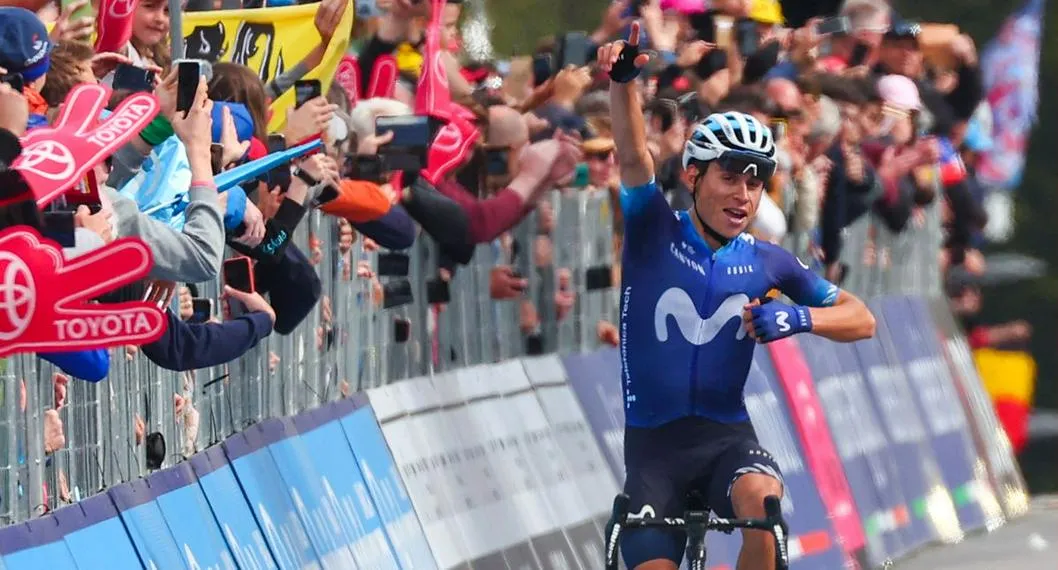 Éiner Rubio, del Movistar, atacó en el tramo final de la etapa 13 del Giro de Italia e impresionó a los periodistas de Caracol por su potencia.
