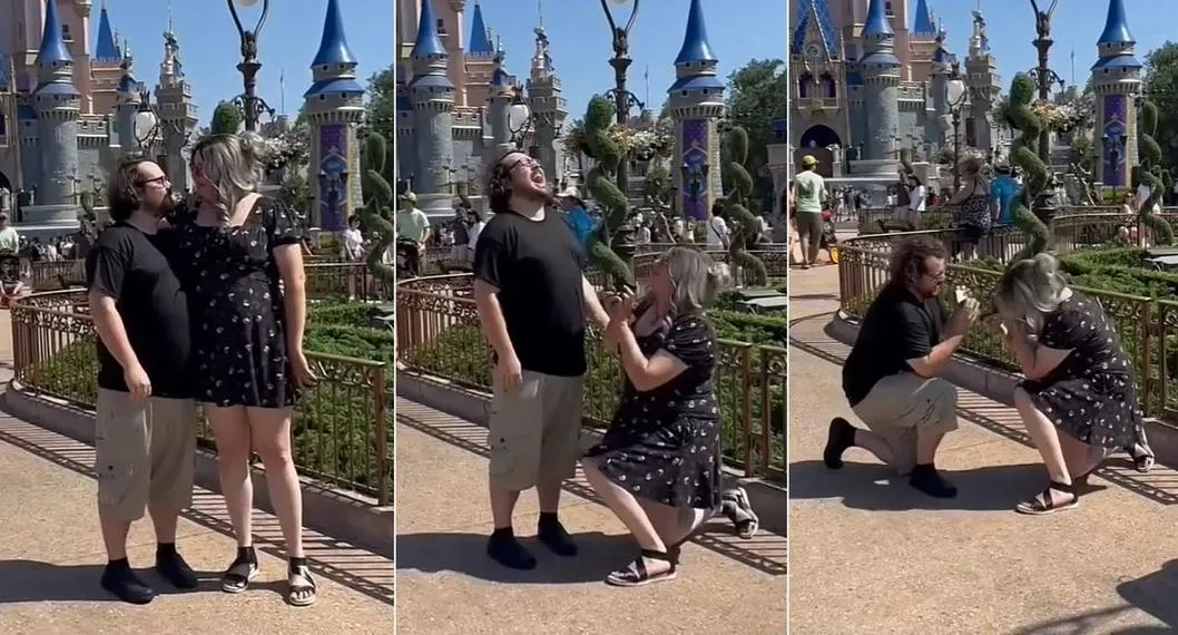 Pareja en Disney se propuso matrimonio al mismo tiempo y video es viral.