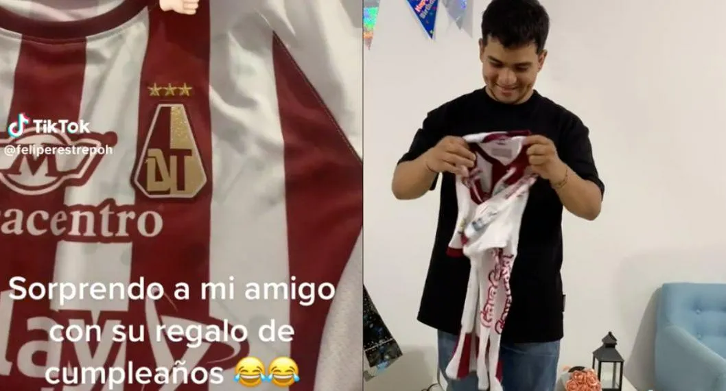 Broma en Tiktok donde le regala a su amigo una camiseta del Deportes Tolima, pero le pone encima un escudo de Atlético Nacional