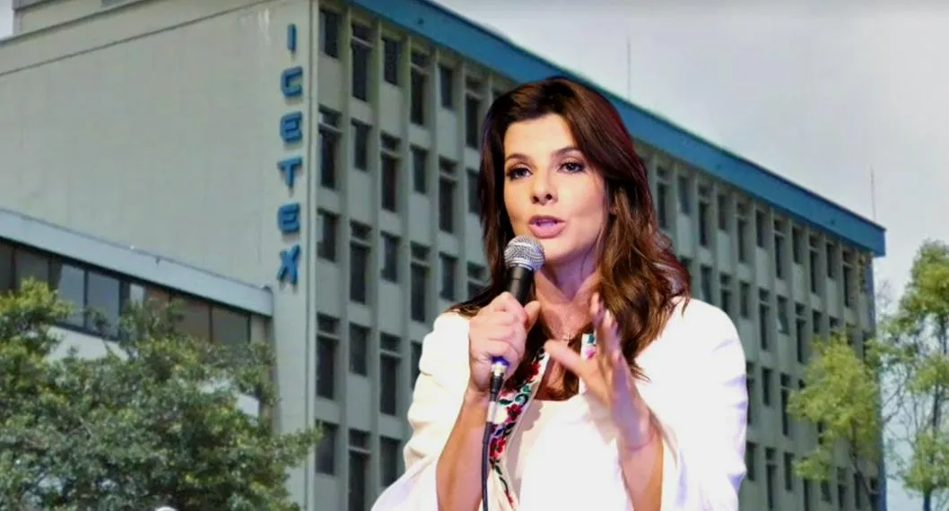 Carolina Cruz, en fondo del edificio del Icetex, al que la presentadora de 'Día a día' pagó deuda que no era de ella.