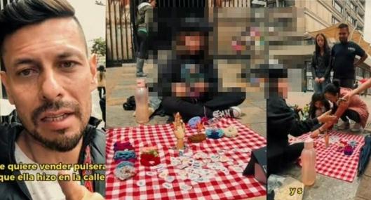 Hombre apoyó a su hija con negocio de vender pulseras, en Bogotá: hay video