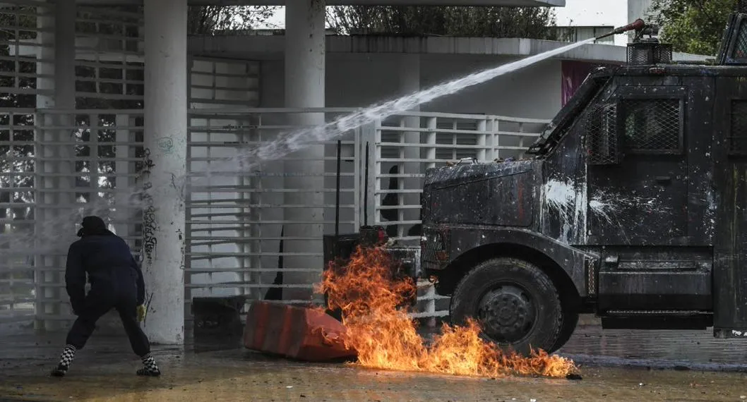 Disturbios este jueves 8 de junio de 2023 en la Universidad Nacional de Bogotá.