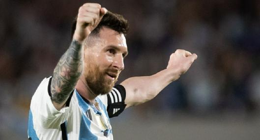 Argentina's Lionel Messi celebrates after scoring their first goal during an international friendly soccer match against Panama at the Monumental stadium in Buenos Aires, Argentina, March 23, 2023. (Photo by Matias Baglietto/NurPhoto via Getty Images)