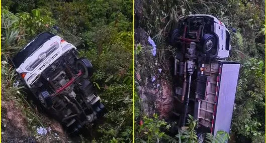 Accidente de tránsito en vía de Popayán, a propósito de camión que casi cae en un abismo