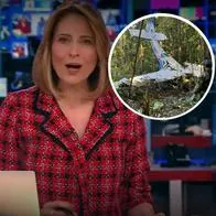 Foto de María Lucía Fernández y avioneta accidentada en Yarí, en nota de 
 presentadora de Caracol por niños en Guaviare casi llora en vivo, feliz | Video