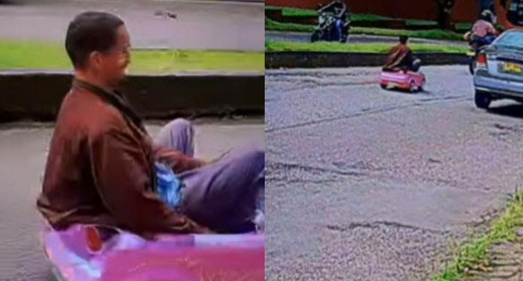 En Ibagué, Tolima, se hizo viral un video en el que se ve a un hombre conduciendo, por plena vía, un carro de juguete. Acá, los detalles.