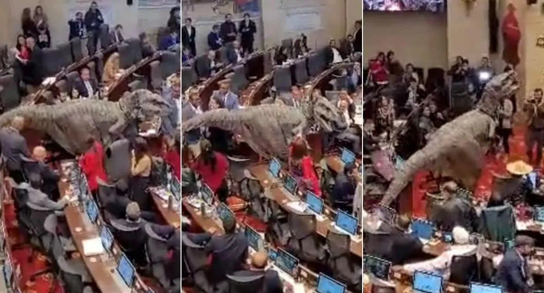 Por qué y de qué se trata el dinosaurio que apareció en el Senado de la República.