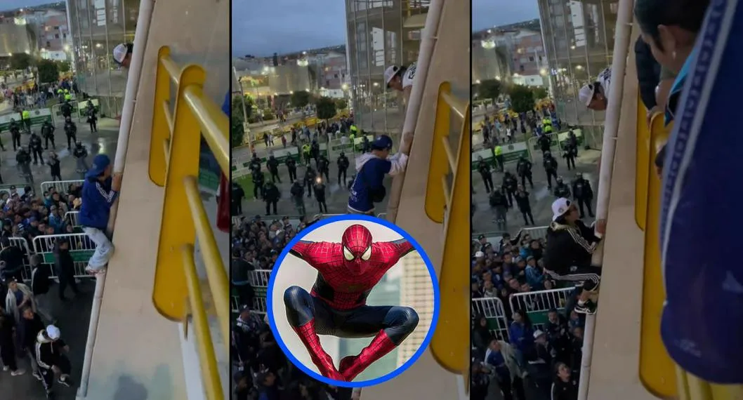 Hinchas de Millonarios se colaron al partido contra Boyacá Chicó | 'Spiderman' de Millonarios se mete al estadio de Tunja | Hinchas de Millonarios colados
