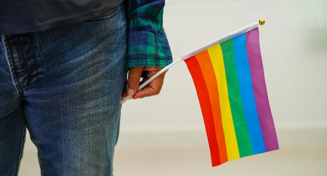 Personas con la bandera LGBTIQ+. En relación com proyecto en apoyo a la comunidad.