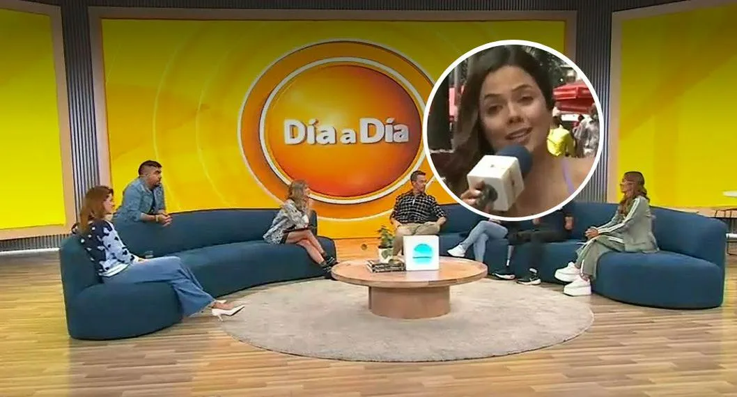 Fotocomposición de set de 'Día a día' y de Anita Giraldo que ilustra nota de queja de esa presentadora de Caracol que se quejó con mujer por daño que hizo en vivo.