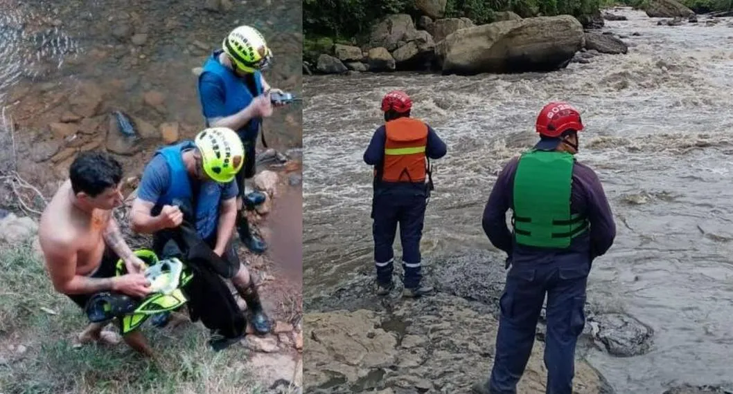 Socorristas buscando a en río. en relación con joven que se ahogó en Antioquia.